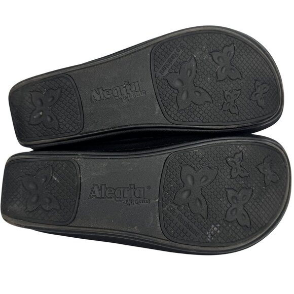 Alegria Womens Sz 8/8.5 Slip Resistant Navy Blue Leather Floral Laser Cut Mary J - Picture 9 of 11